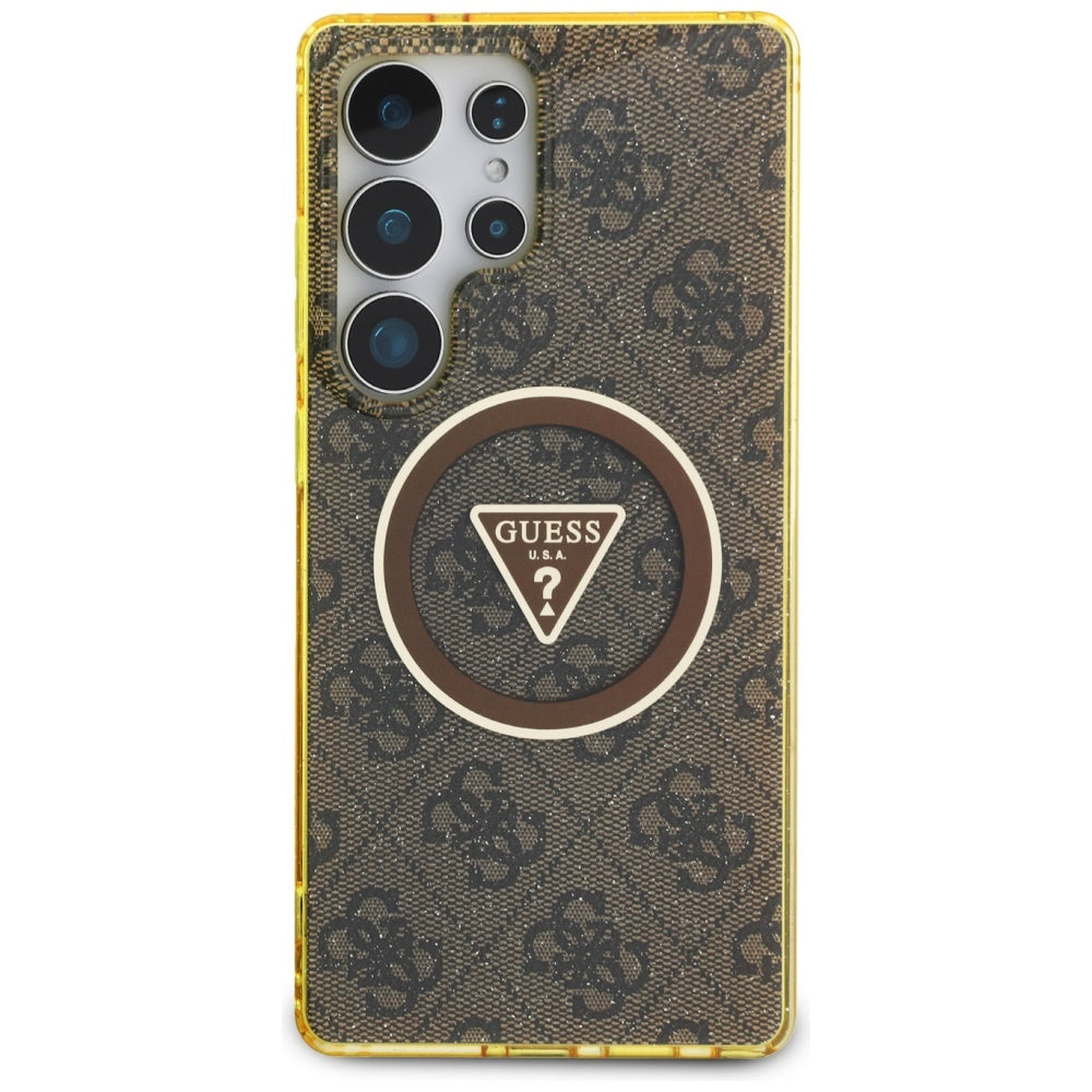 Husa MagSafe pentru Samsung Galaxy S25 Ultra S938, Guess, IML Glitter 4G Circle Triangle, Maro
