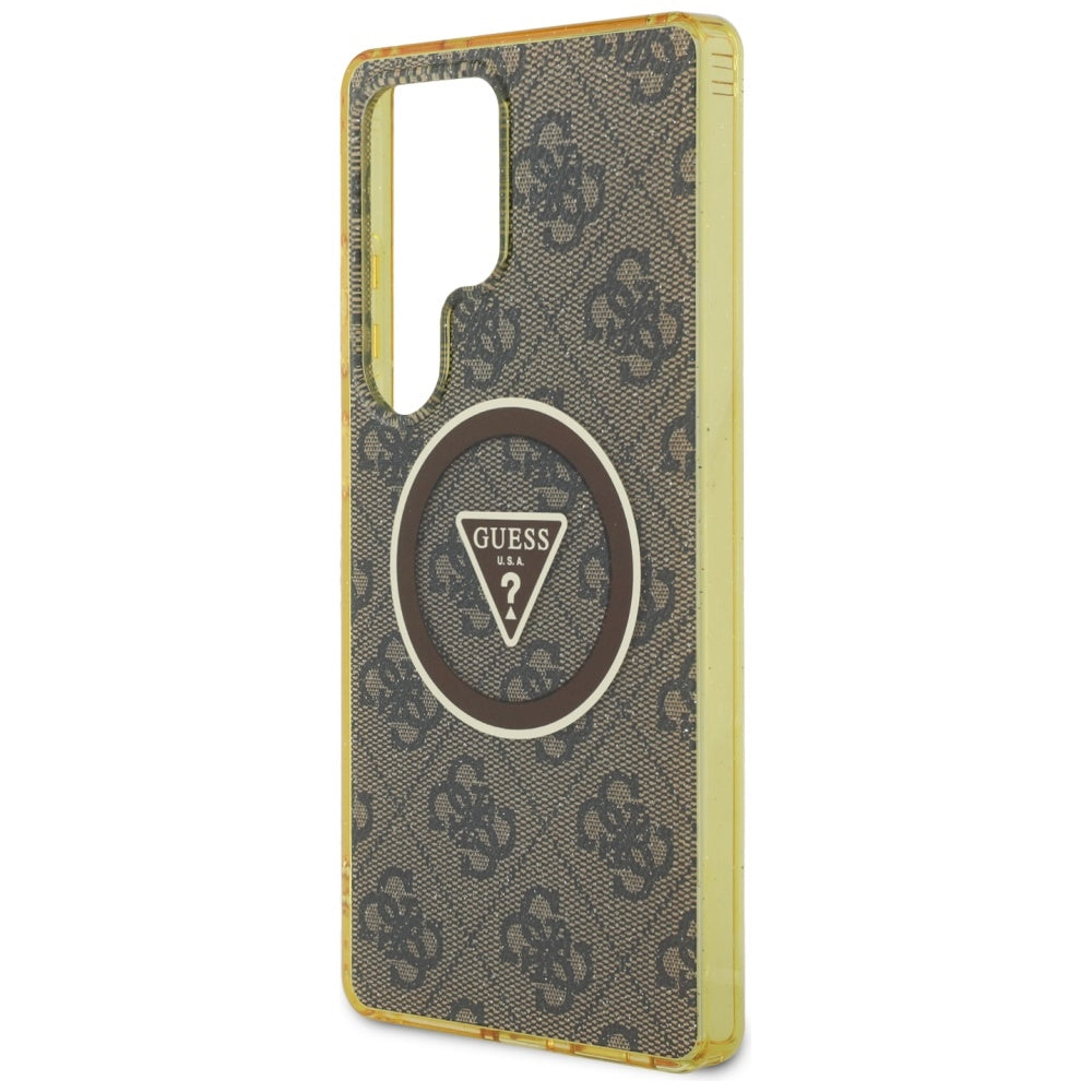 Husa MagSafe pentru Samsung Galaxy S25 Ultra S938, Guess, IML Glitter 4G Circle Triangle, Maro