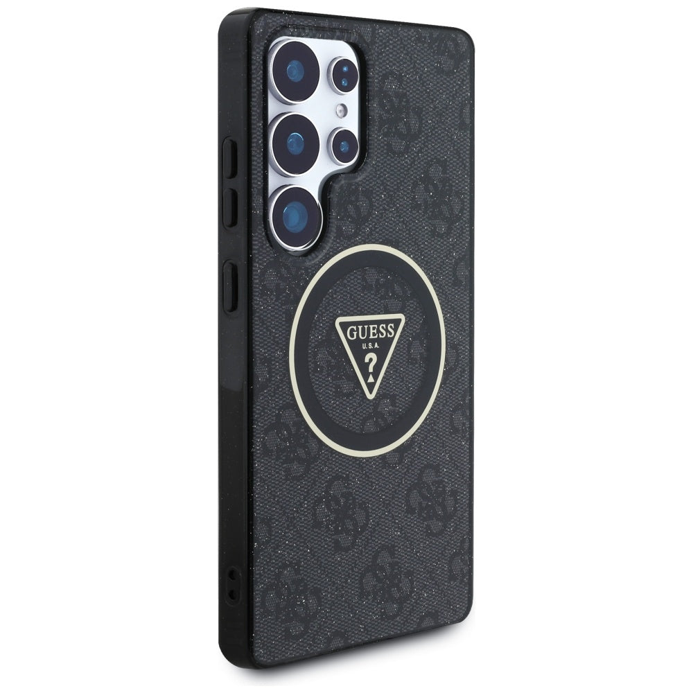 Husa MagSafe pentru Samsung Galaxy S25 Ultra S938, Guess, IML Glitter 4G Circle Triangle, Neagra