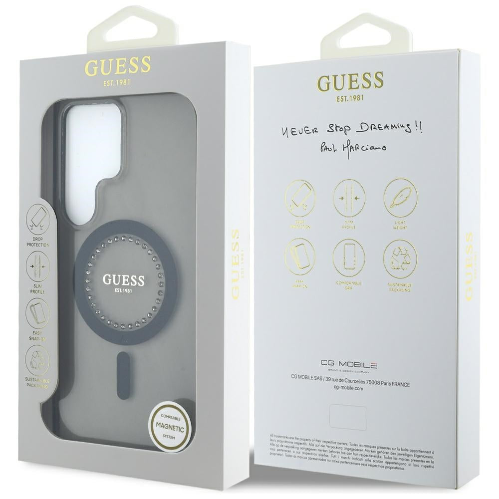Husa MagSafe pentru Samsung Galaxy S25 Ultra S938, Guess, IML Rhinestone, Neagra