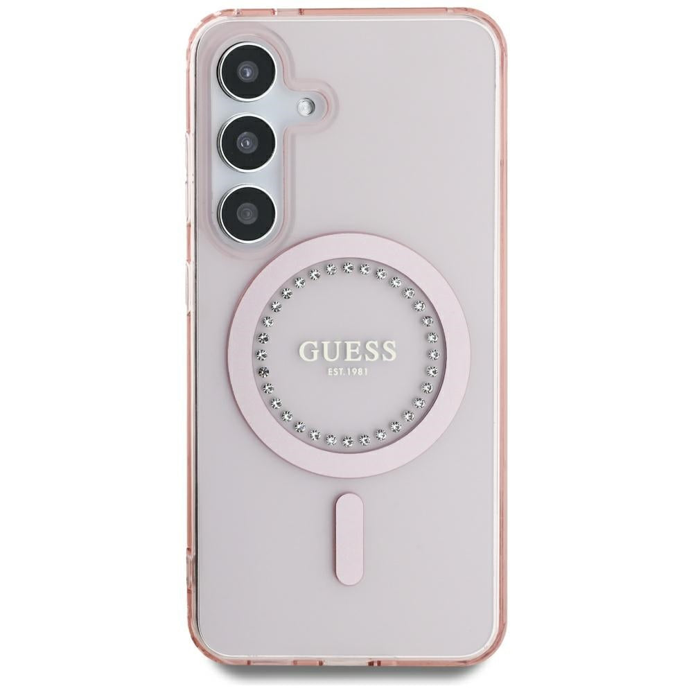 Husa MagSafe pentru Samsung Galaxy S25 S931, Guess, IML Rhinestone, Roz