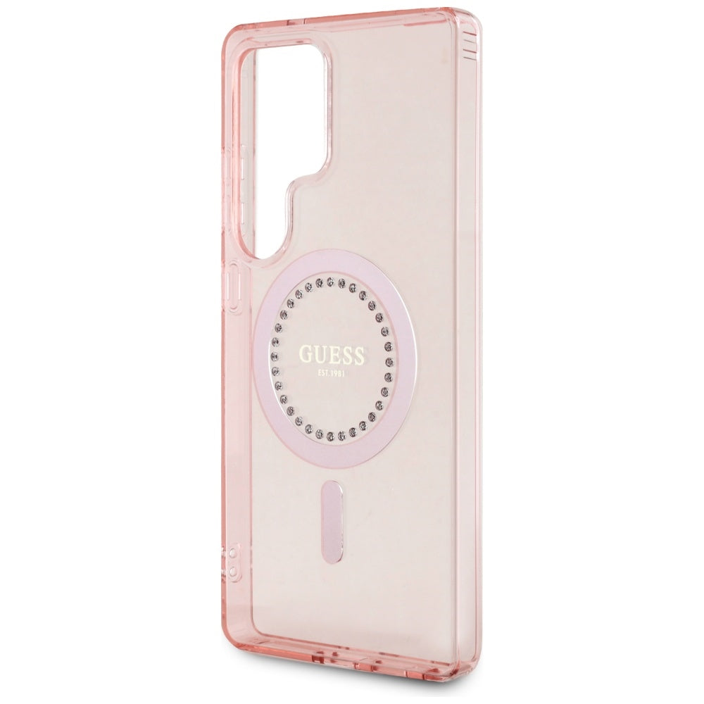 Husa MagSafe pentru Samsung Galaxy S25 Ultra S938, Guess, IML Rhinestone, Roz