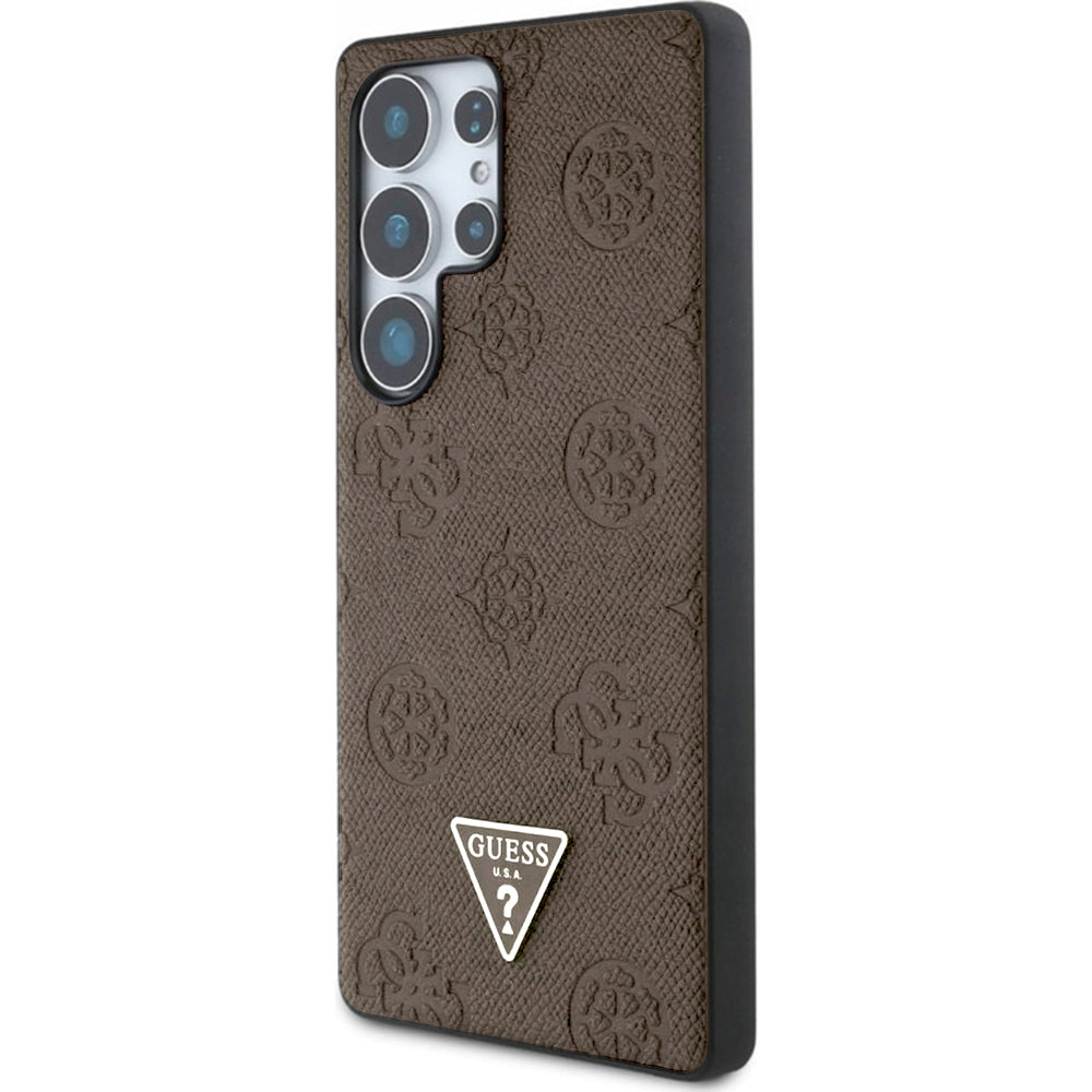 Husa MagSafe pentru Samsung Galaxy S25 Ultra S938, Guess, Peony Grained Hot Stamp Triangle , Maro