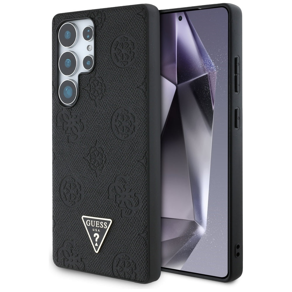 Husa MagSafe pentru Samsung Galaxy S25 Ultra S938, Guess, Peony Grained Hot Stamp Triangle, Neagra