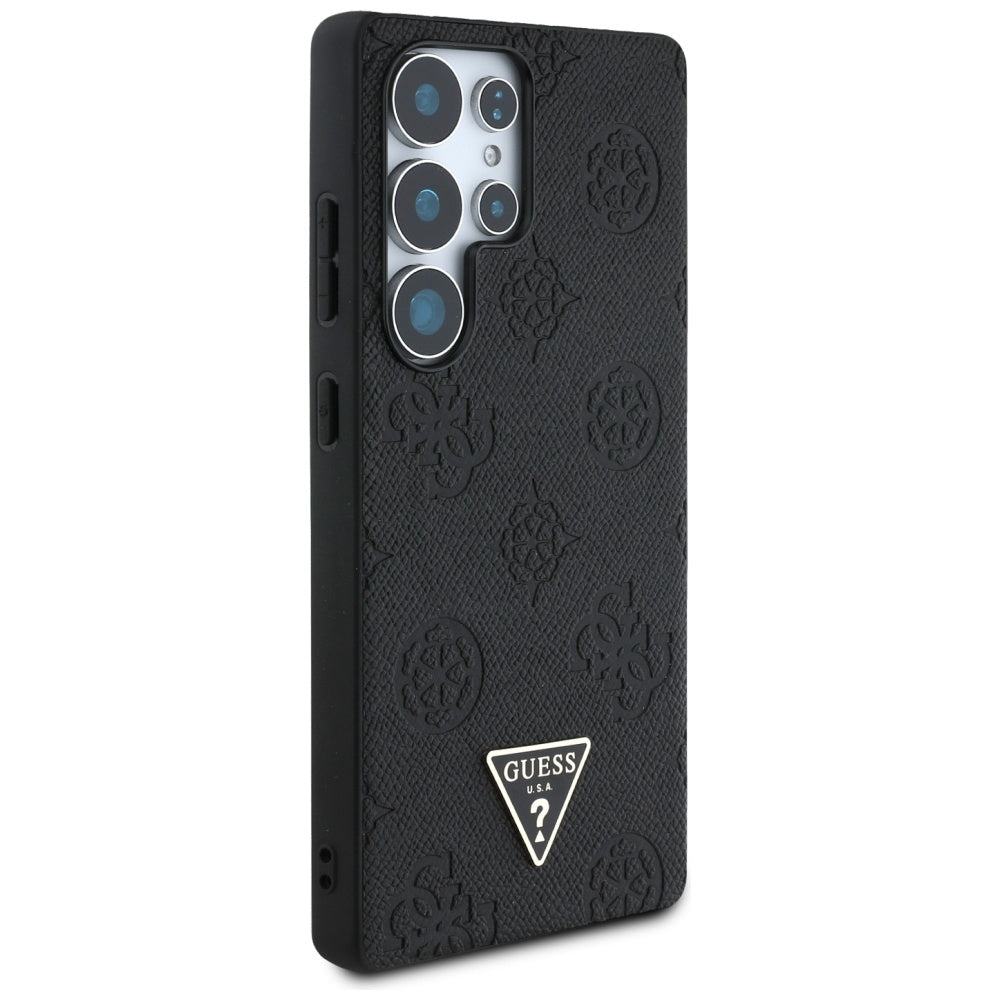 Husa MagSafe pentru Samsung Galaxy S25 Ultra S938, Guess, Peony Grained Hot Stamp Triangle, Neagra
