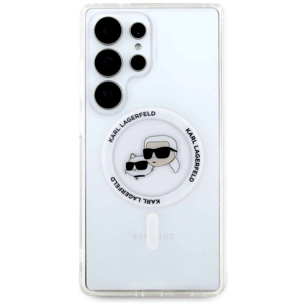 Husa MagSafe pentru Samsung Galaxy S25 Ultra S938, Karl Lagerfeld, IML Metal Karl & Choupette's Heads, Alba