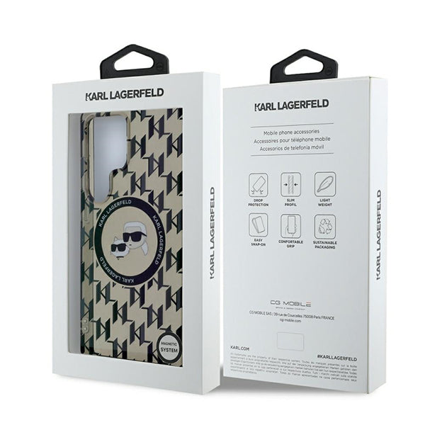 Husa MagSafe pentru Samsung Galaxy S25 Ultra S938, Karl Lagerfeld, IML Monogram Karl & Choupette's Heads, Neagra