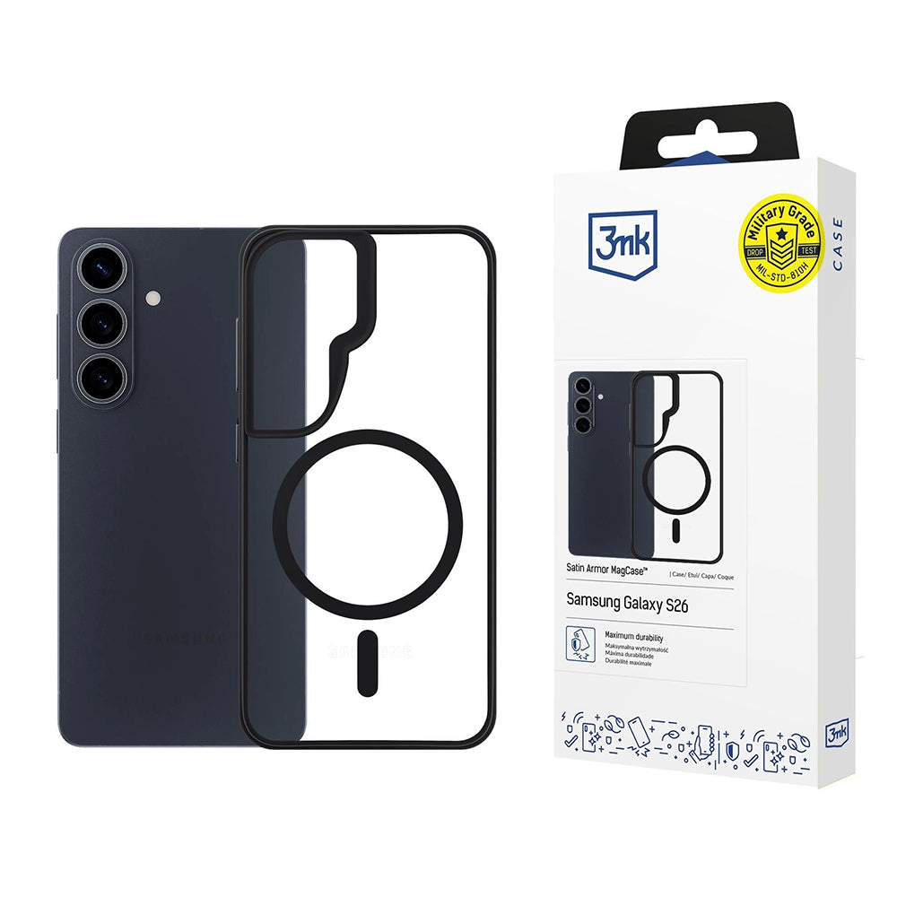 Husa MagSafe pentru Samsung Galaxy S26 Plus, 3MK, Satin Armor, Transparenta