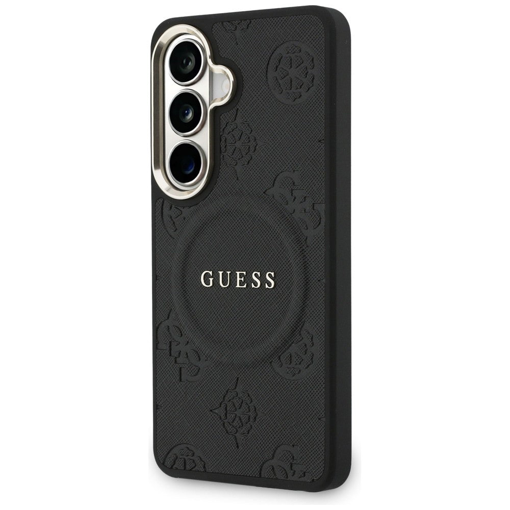 Husa MagSafe pentru Samsung Galaxy S26 Plus S947, GUESS, Saffiano Peony Embossed Ring, Neagra