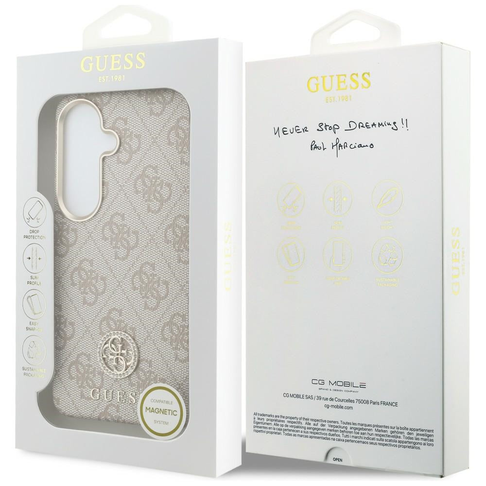 Husa MagSafe pentru Samsung Galaxy S26 S942, Guess, Rhinestone Round Logo, Roz