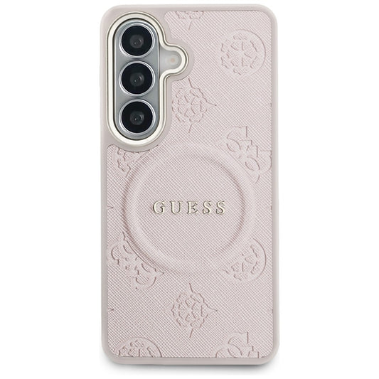 Husa MagSafe pentru Samsung Galaxy S26 S942, Guess, Saffiano Peony Embossed Ring, Roz