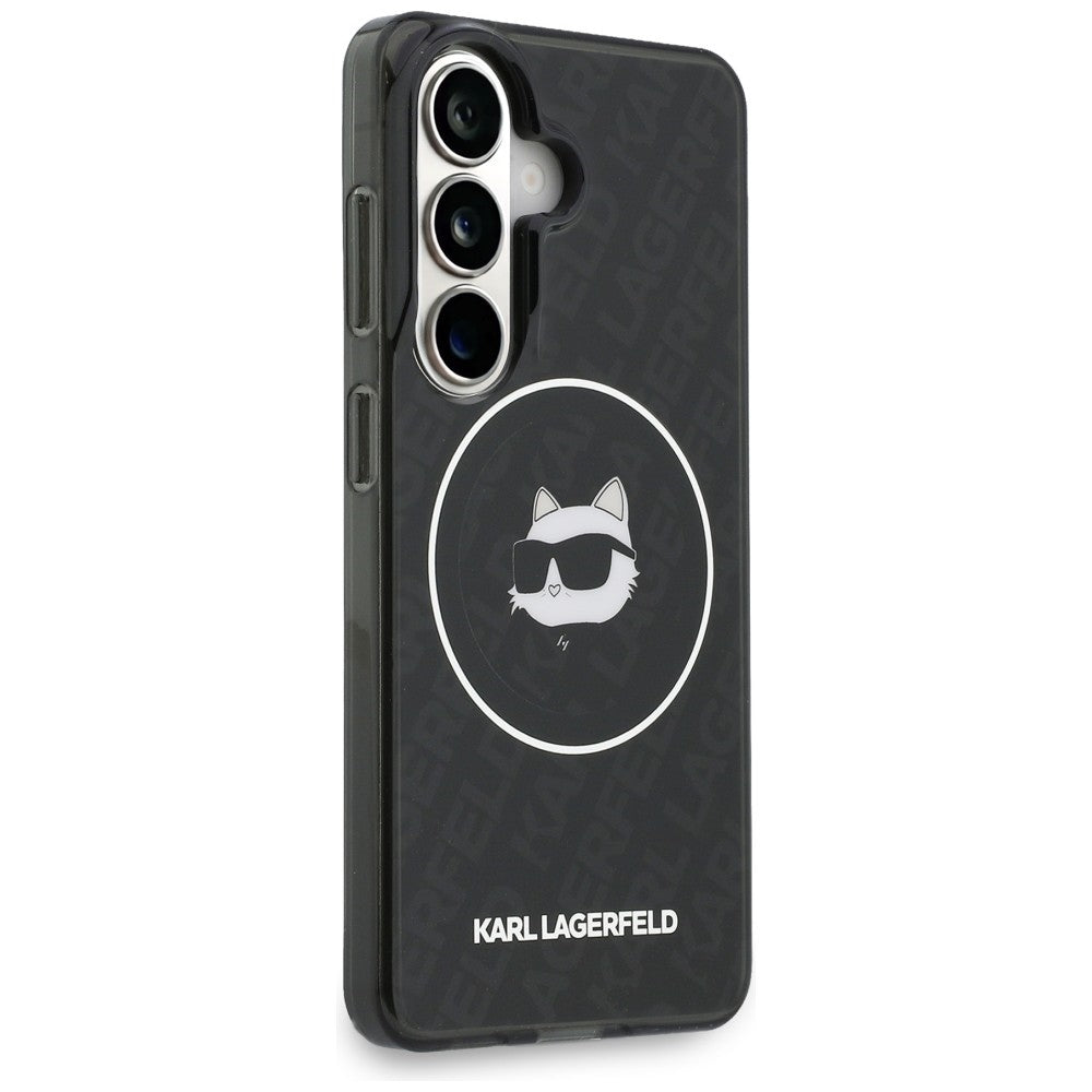 Husa MagSafe pentru Samsung Galaxy S26 S942, Karl Lagerfeld, IML Choupette Head on KL Repeated Logo, Neagra
