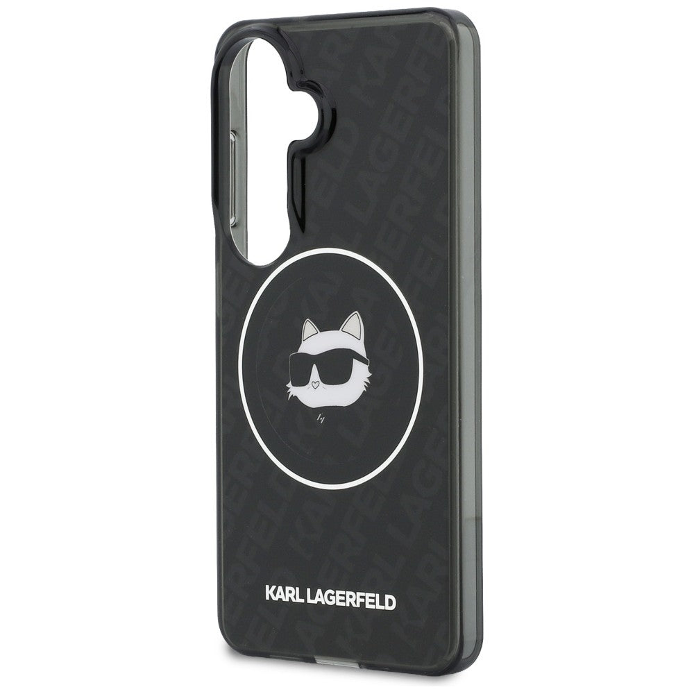 Husa MagSafe pentru Samsung Galaxy S26 S942, Karl Lagerfeld, IML Choupette Head on KL Repeated Logo, Neagra