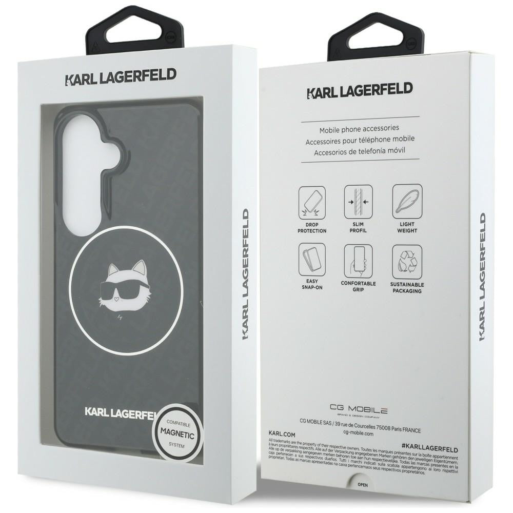 Husa MagSafe pentru Samsung Galaxy S26 S942, Karl Lagerfeld, IML Choupette Head on KL Repeated Logo, Neagra