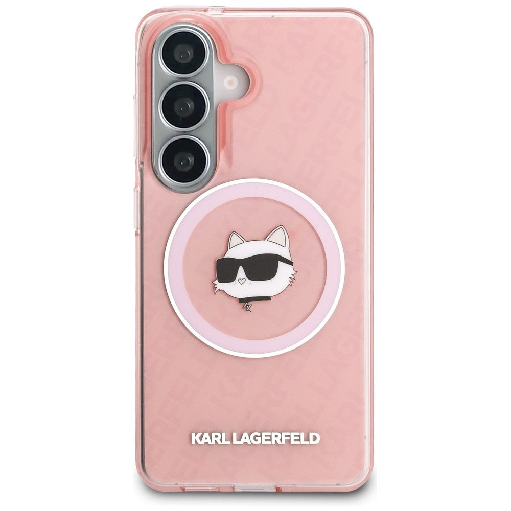Husa MagSafe pentru Samsung Galaxy S26 S942, Karl Lagerfeld, IML Choupette Head on KL Repeated Logo, Roz
