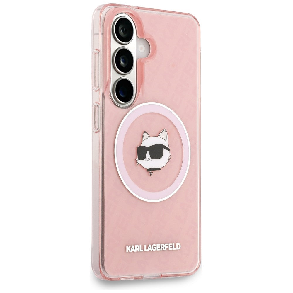 Husa MagSafe pentru Samsung Galaxy S26 S942, Karl Lagerfeld, IML Choupette Head on KL Repeated Logo, Roz