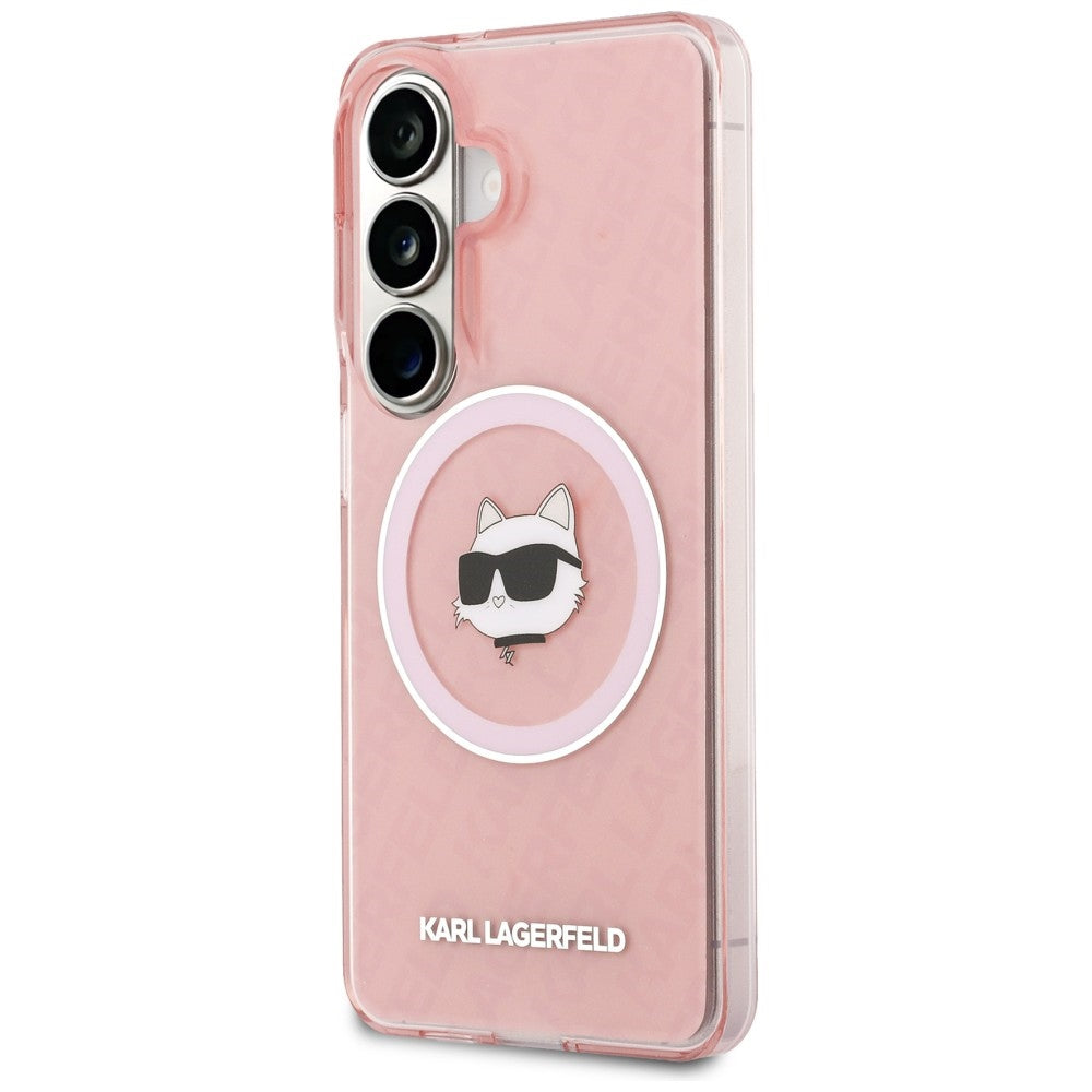 Husa MagSafe pentru Samsung Galaxy S26 S942, Karl Lagerfeld, IML Choupette Head on KL Repeated Logo, Roz