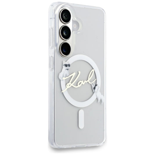 Husa MagSafe pentru Samsung Galaxy S26 S942, Karl Lagerfeld, IML Choupette Karl Script Logo, Alba