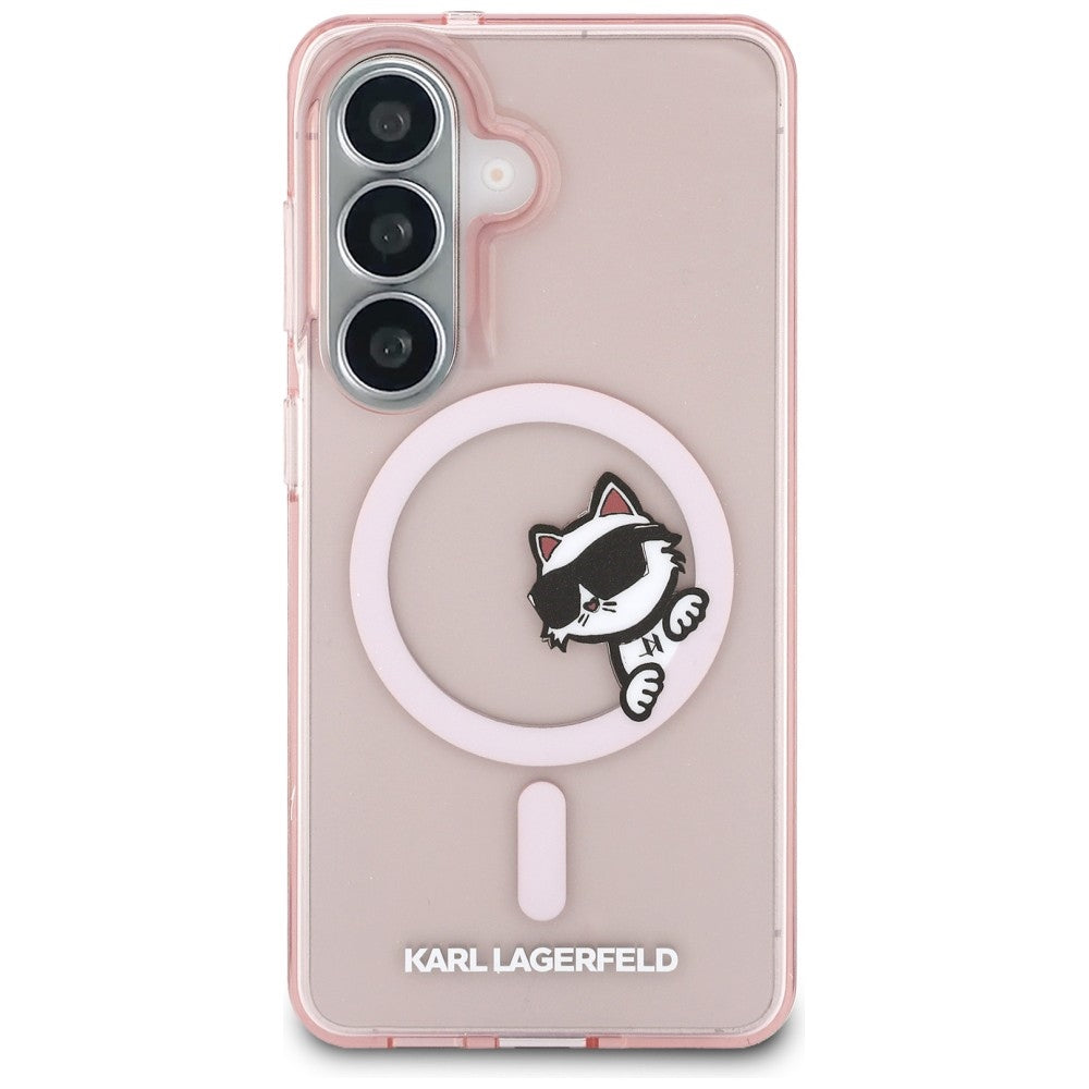 Husa MagSafe pentru Samsung Galaxy S26 S942, Karl Lagerfeld, IML Choupette Peekaboo Logo, Roz