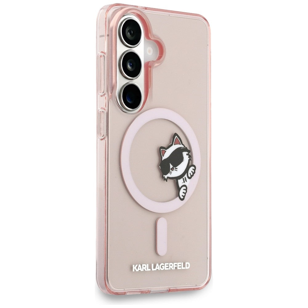 Husa MagSafe pentru Samsung Galaxy S26 S942, Karl Lagerfeld, IML Choupette Peekaboo Logo, Roz