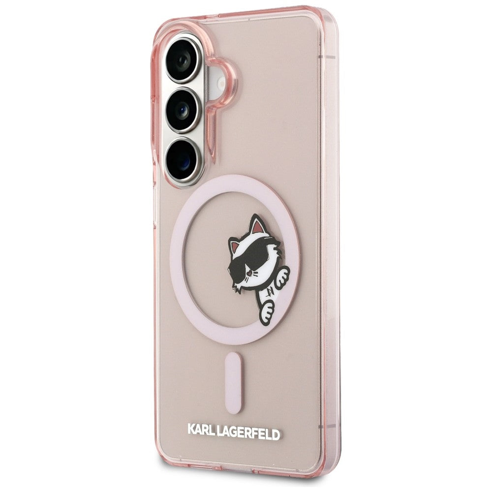 Husa MagSafe pentru Samsung Galaxy S26 S942, Karl Lagerfeld, IML Choupette Peekaboo Logo, Roz