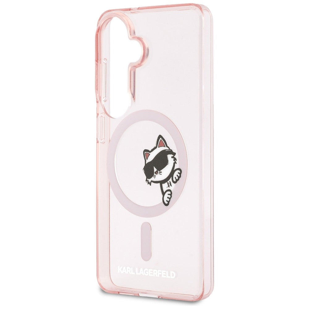 Husa MagSafe pentru Samsung Galaxy S26 S942, Karl Lagerfeld, IML Choupette Peekaboo Logo, Roz