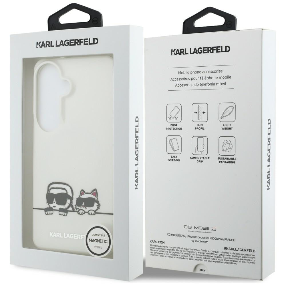 Husa MagSafe pentru Samsung Galaxy S26 S942, Karl Lagerfeld, IML Karl & Choupette Peekaboo Logo, Alba