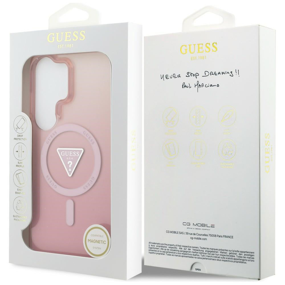 Husa MagSafe pentru Samsung Galaxy S26 Ultra S948, Guess, IML Gradient Triangle Logo, Roz