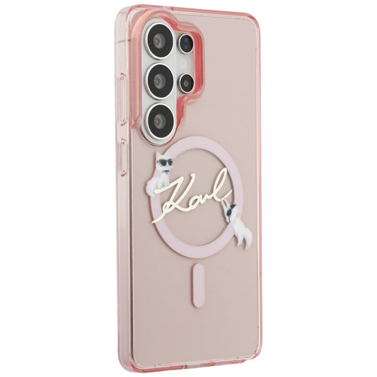 Husa MagSafe pentru Samsung Galaxy S26 Ultra S948, Karl Lagerfeld, IML Choupette Karl Script Logo, Roz