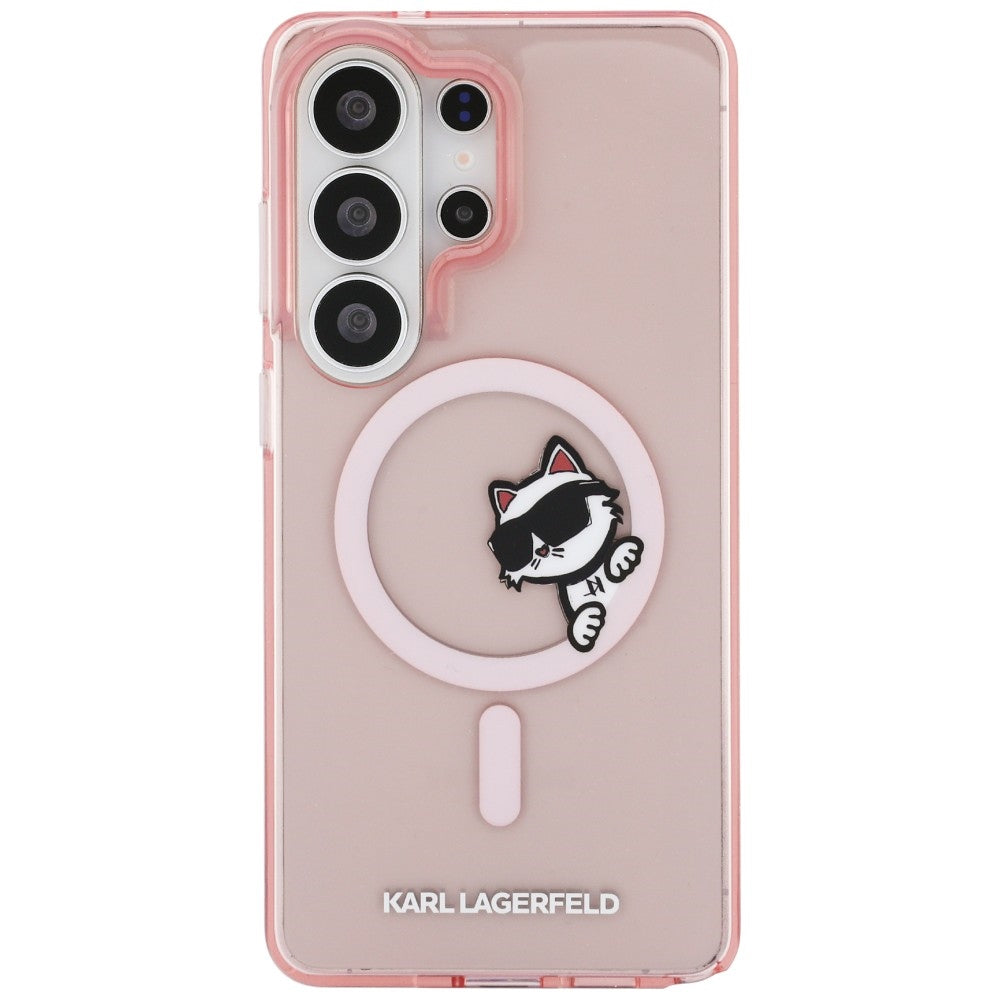 Husa MagSafe pentru Samsung Galaxy S26 Ultra S948, Karl Lagerfeld, IML Choupette Peekaboo Logo, Roz