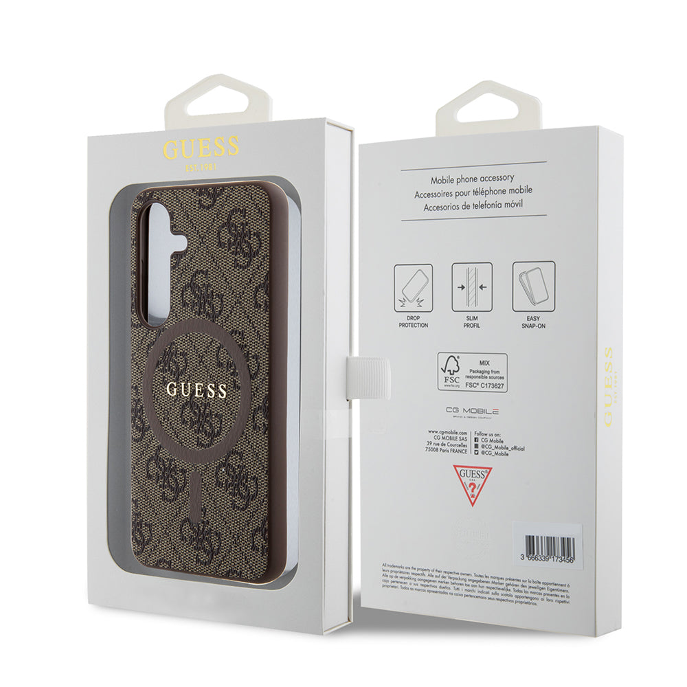 Husa MagSafe pentru Samsung Galaxy Z Flip7 F766, Guess, 4G Collection, Maro