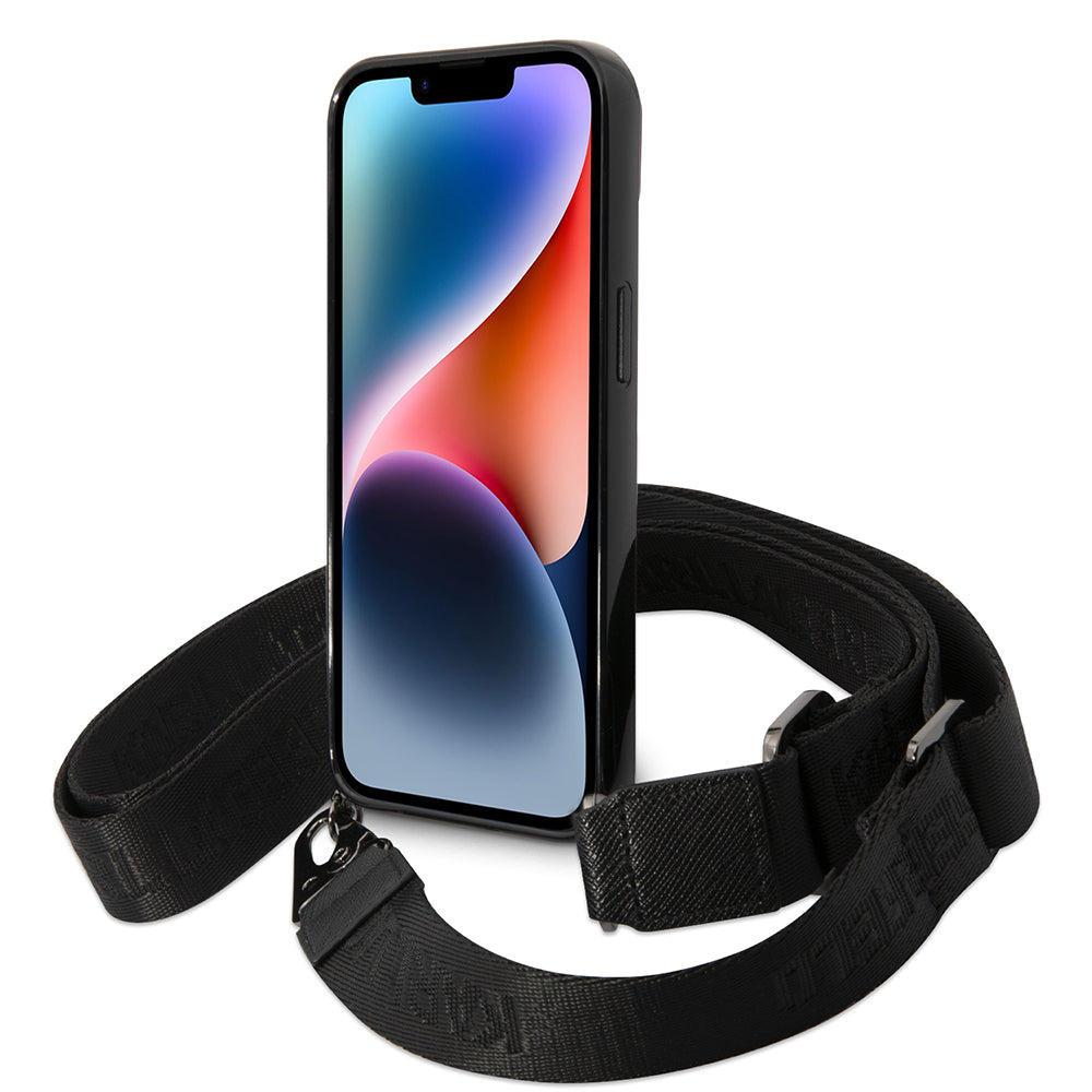 Husa pentru Apple iPhone 14, Karl Lagerfeld, Color Stripes with Strap, Roz