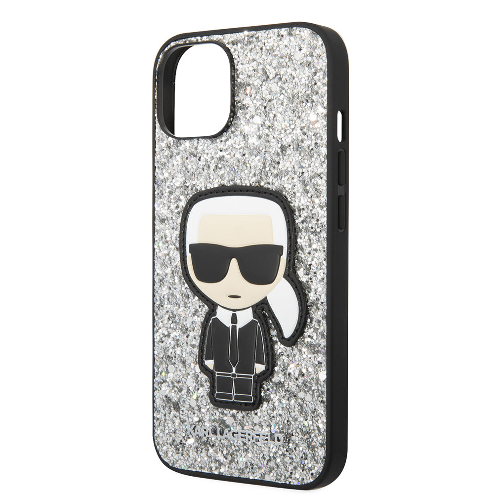 Husa pentru Apple iPhone 14, Karl Lagerfeld, Glitter Flakes Ikonik Karl, Argintie