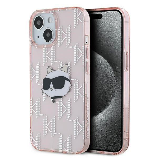 Husa pentru Apple iPhone 14, Karl Lagerfeld, IML Luxury Monogram Choupette's Head, Roz