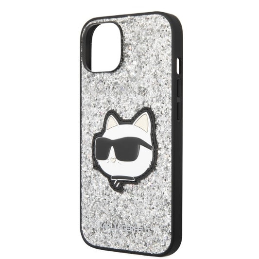 Husa pentru Apple iPhone 14 Plus, Karl Lagerfeld, Glitter Choupette Patch, Argintie