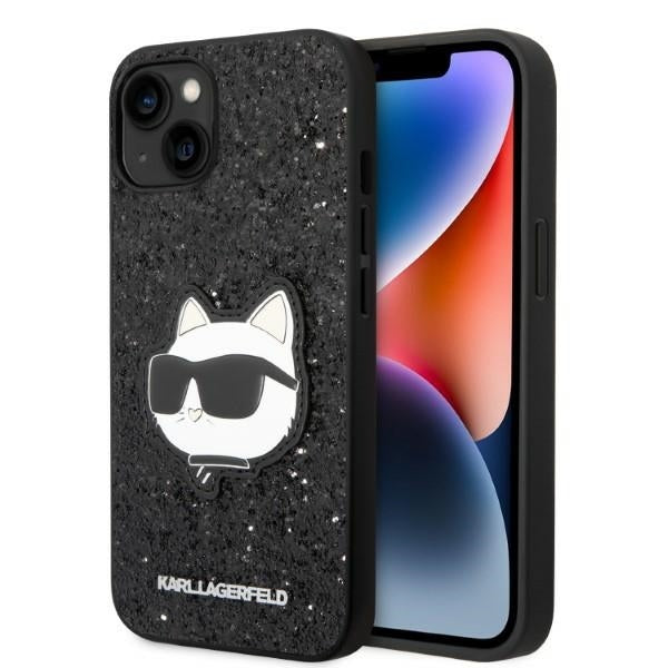 Husa pentru Apple iPhone 14 Plus, Karl Lagerfeld, Glitter Choupette Patch, Neagra