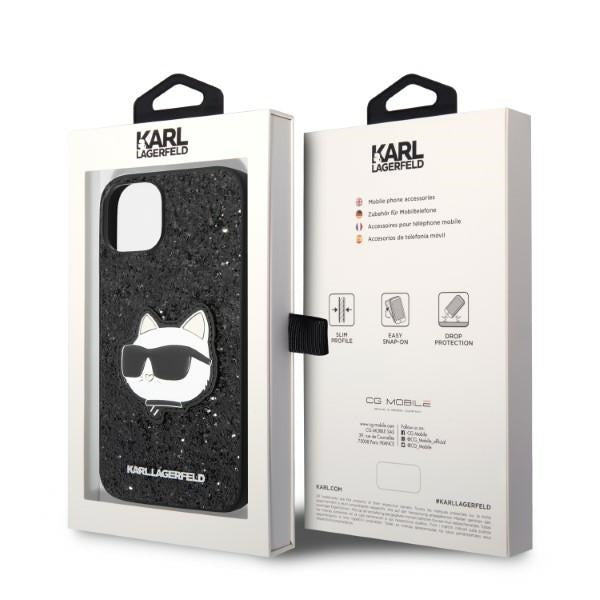 Husa pentru Apple iPhone 14 Plus, Karl Lagerfeld, Glitter Choupette Patch, Neagra
