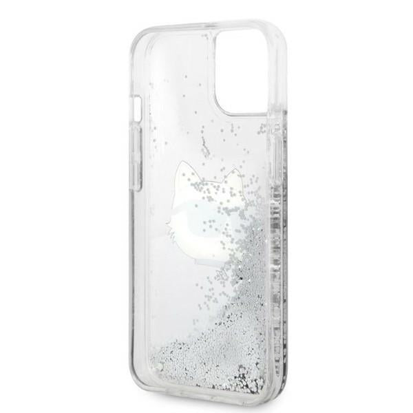 Husa pentru Apple iPhone 14 Plus, Karl Lagerfeld, Glitter Choupette's Head, Argintie