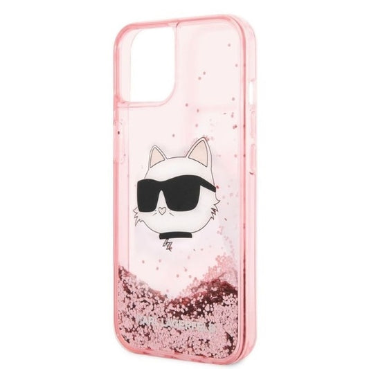 Husa pentru Apple iPhone 14 Plus, Karl Lagerfeld, Glitter Choupette's Head, Roz
