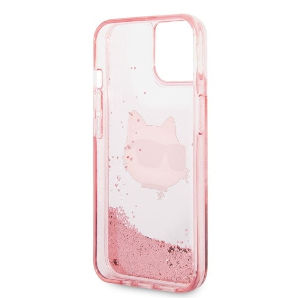 Husa pentru Apple iPhone 14 Plus, Karl Lagerfeld, Glitter Choupette's Head, Roz