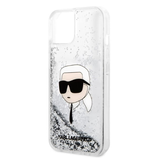 Husa pentru Apple iPhone 14 Plus, Karl Lagerfeld, Glitter Karl's Head, Argintie