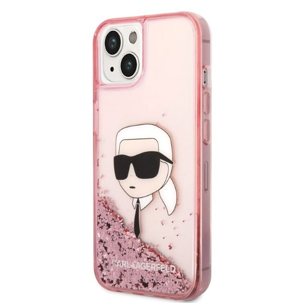 Husa pentru Apple iPhone 14 Plus, Karl Lagerfeld, Glitter Karl's Head, Roz