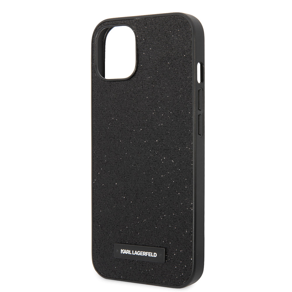 Husa pentru Apple iPhone 14 Plus, Karl Lagerfeld, Glitter Plaque Logo, Neagra