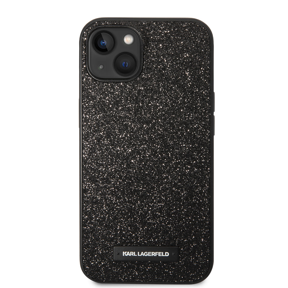 Husa pentru Apple iPhone 14 Plus, Karl Lagerfeld, Glitter Plaque Logo, Neagra
