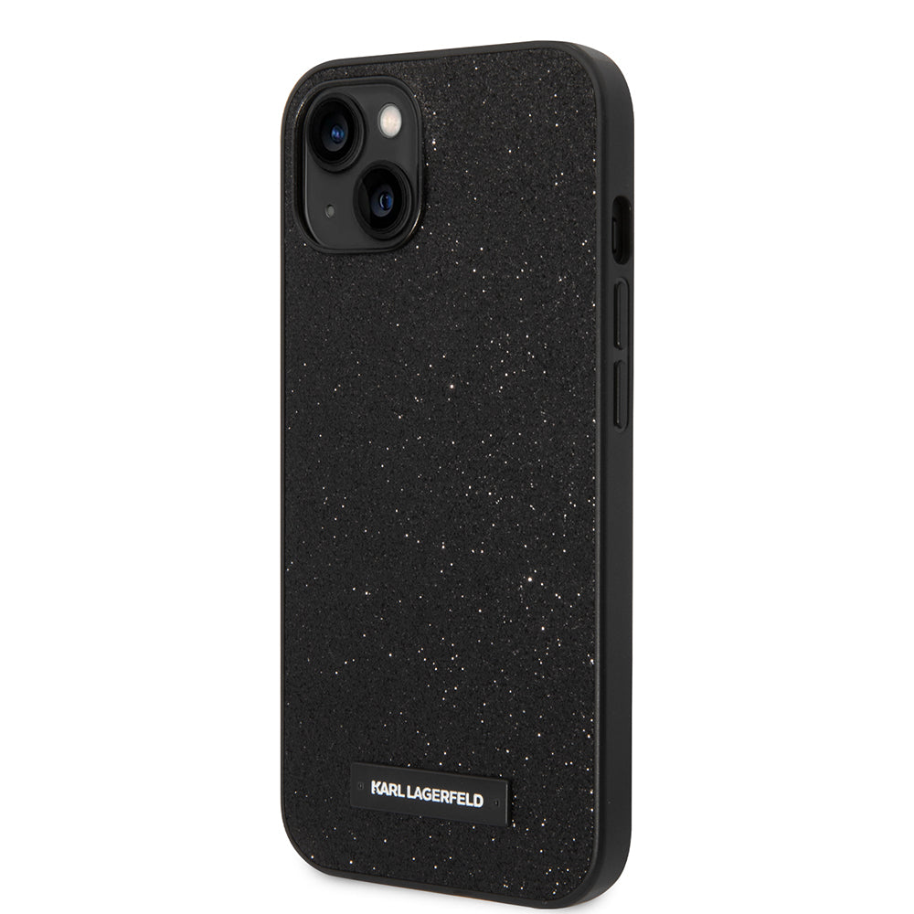 Husa pentru Apple iPhone 14 Plus, Karl Lagerfeld, Glitter Plaque Logo, Neagra
