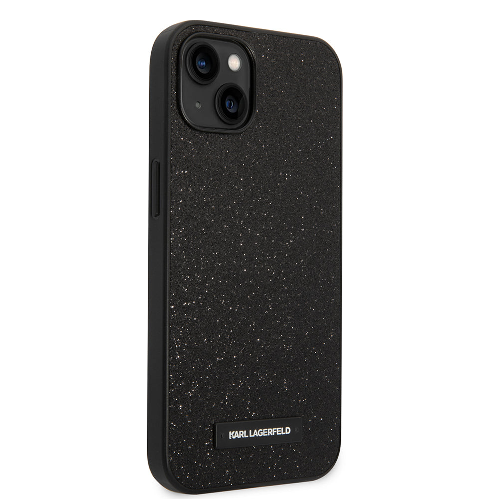 Husa pentru Apple iPhone 14 Plus, Karl Lagerfeld, Glitter Plaque Logo, Neagra