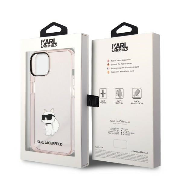 Husa pentru Apple iPhone 14 Plus, Karl Lagerfeld, Ikonik Choupette, Roz