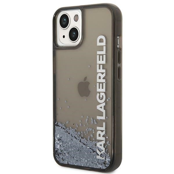 Husa pentru Apple iPhone 14 Plus, Karl Lagerfeld, Liquid Glitter KL Logo, Neagra