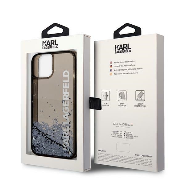 Husa pentru Apple iPhone 14 Plus, Karl Lagerfeld, Liquid Glitter KL Logo, Neagra