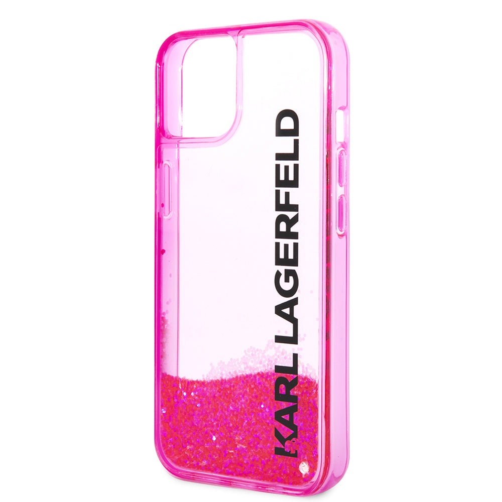 Husa pentru Apple iPhone 14 Plus, Karl Lagerfeld, Liquid Glitter KL Logo, Roz
